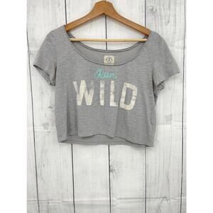 American Eagle AEO MEDIUM Gray Burnout Polka Dot Run Wild Crop Top Tee